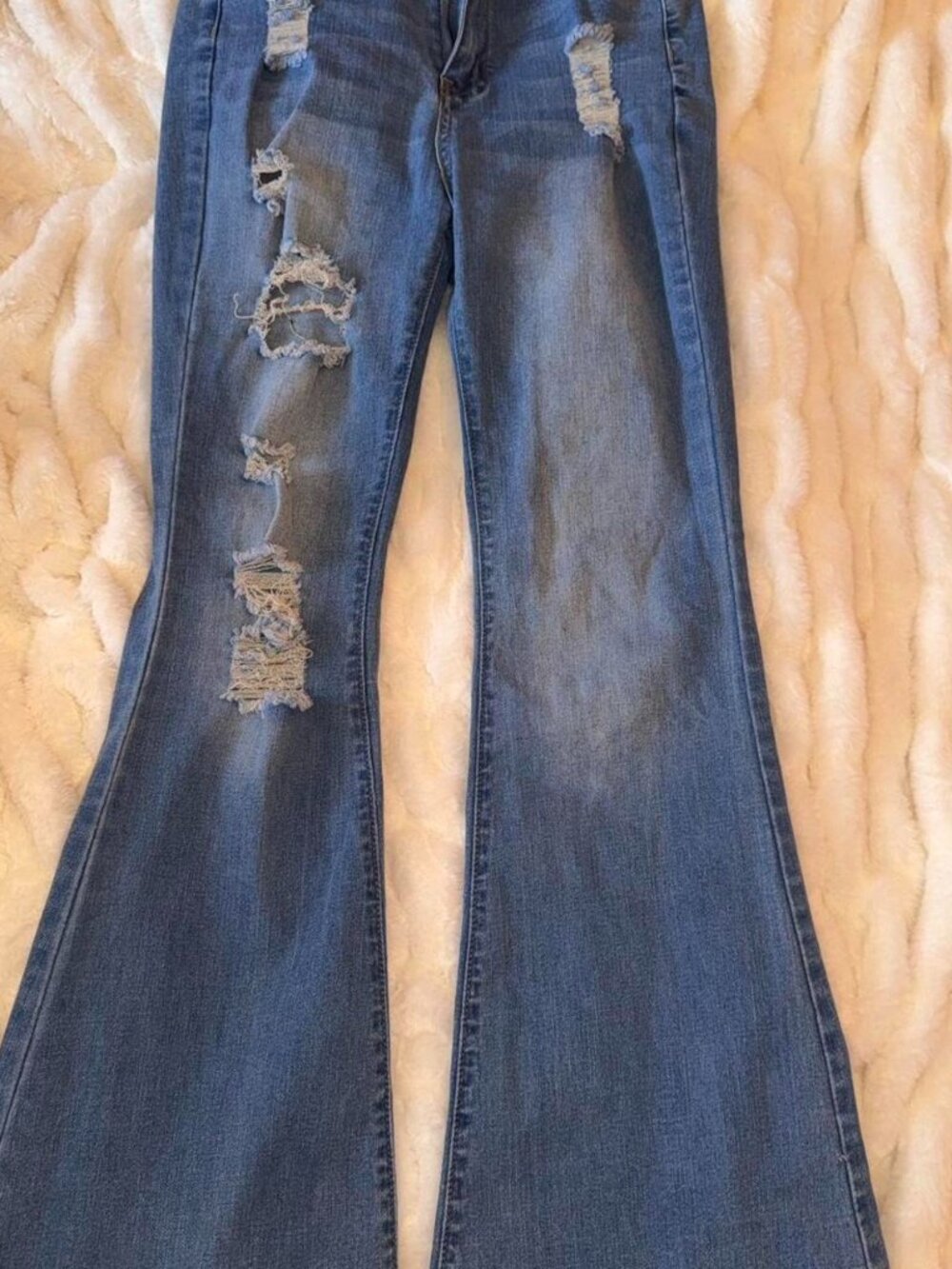 SHEIN blue distressed flare jeans